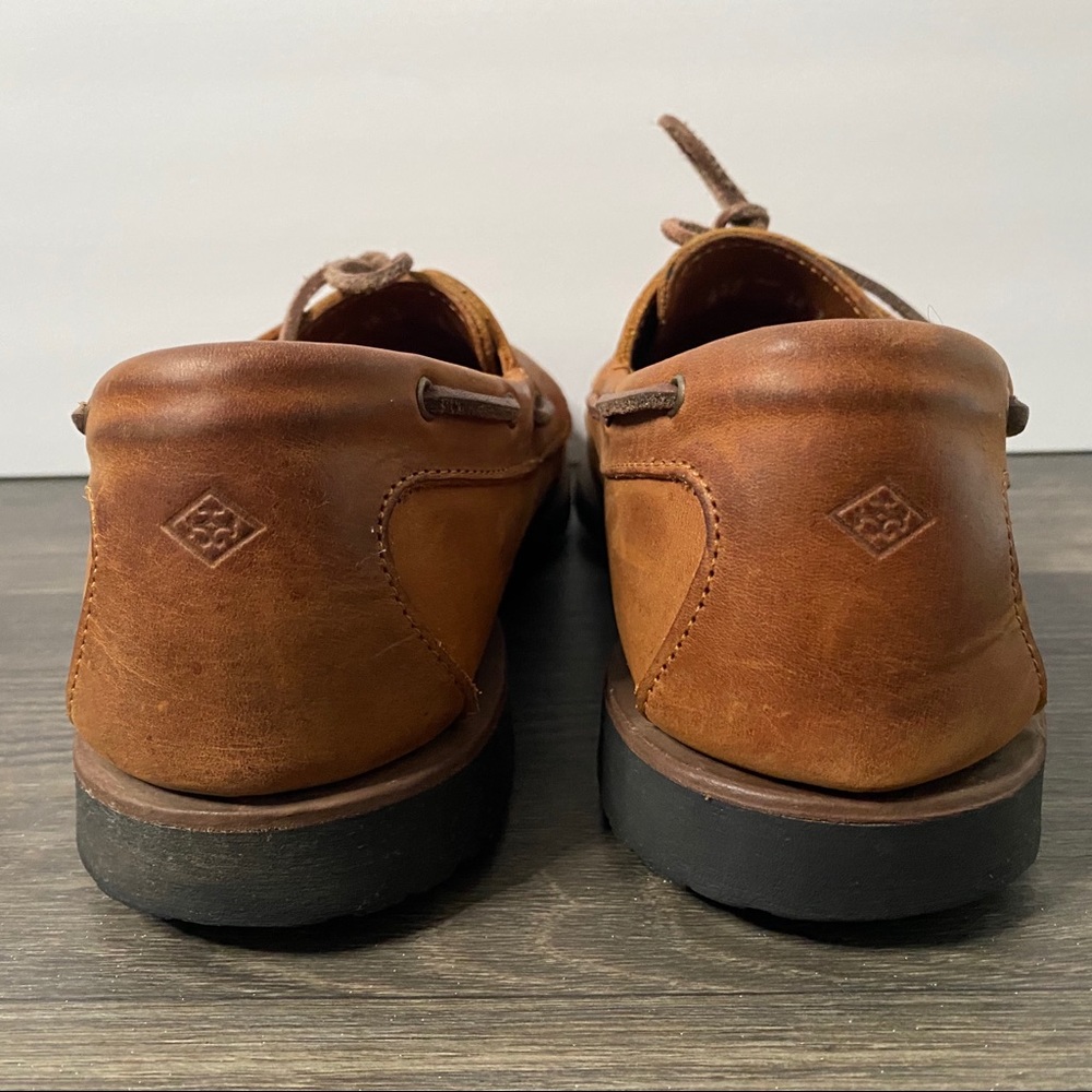Quoddy Moccasin Boat Shoes Brown Leather Loafers Mens Size 12 Vibram Soles Tread - Picture 5 of 11